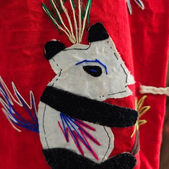 Handmade Red Embroidered Animal Vest Pandas, Frogs, Snakes & More Folk Art 3D - Picture 6 of 13